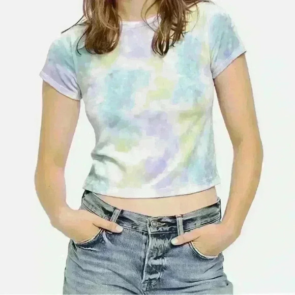 Free People Bright Eyes Velvet Tie-Dyed T-shirt Soft Feminine Silhouette  Large - Picture 1 of 10